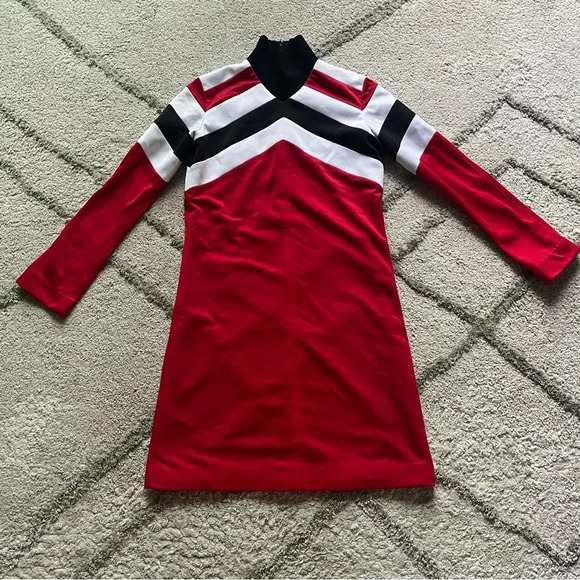 MSGM long sleeve mini dress red black white turtleneck high neck 40 / small - Picture 1 of 10